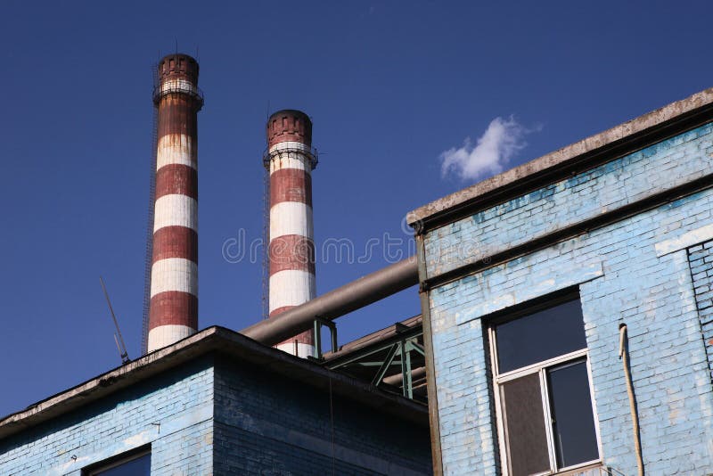 2 chimneys in Capital Iron and Steel Plant in Beijing,China,Asia. 2 chimneys in Capital Iron and Steel Plant in Beijing,China,Asia.