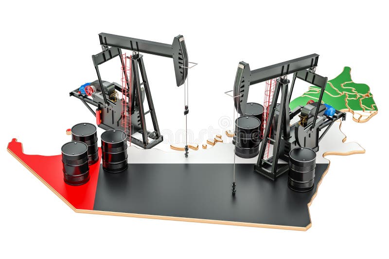 Χάρτης Ε.Α.Ε. με τα βαρέλια πετρελαίου και pumpjacks ελεύθερη απεικόνιση δικαιώματος Χάρτης Ε.Α.Ε. με τα βαρέλια πετρελαίου και pumpjacks ελεύθερη απεικόνιση δικαιώματος