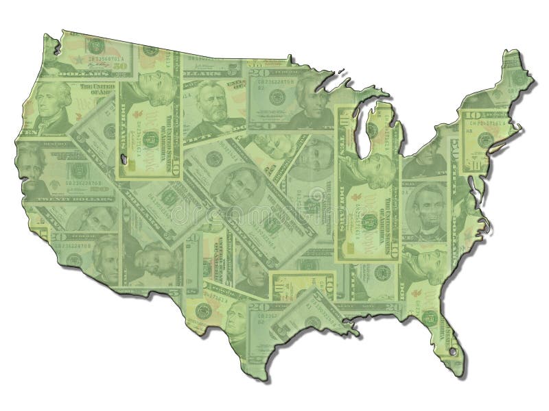 USA Map flag with American Dollars illustration. USA Map flag with American Dollars illustration