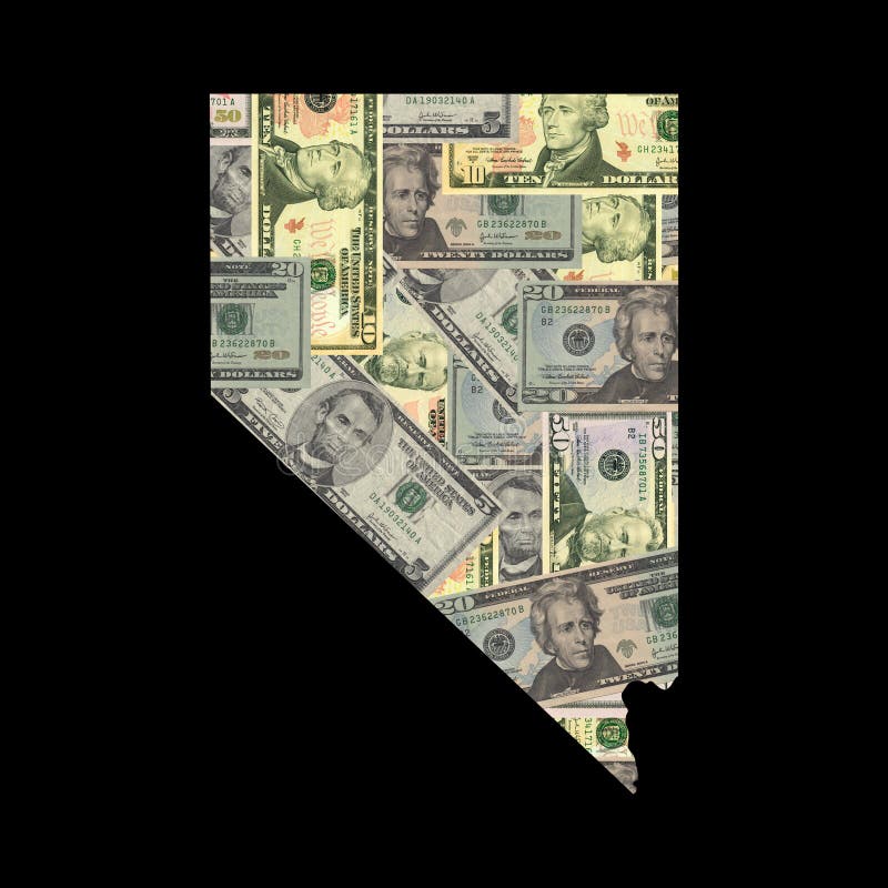 Map of Nevada with American dollars bills illustration. Map of Nevada with American dollars bills illustration