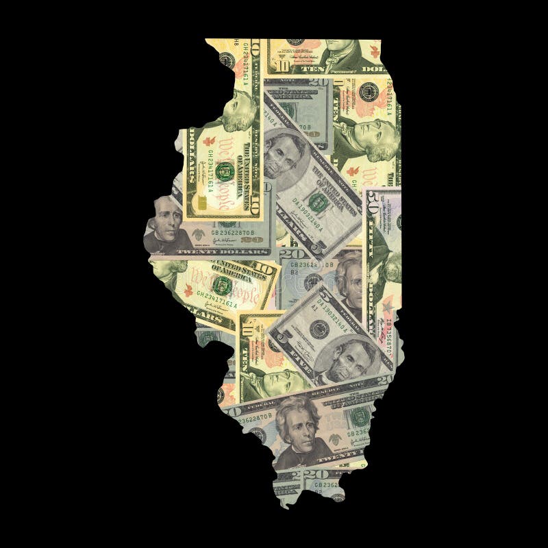 Map of Illinois with American dollars bills illustration. Map of Illinois with American dollars bills illustration