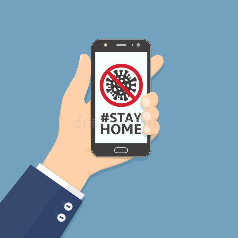 χέρι κρατώντας το smartphone με ετικέτα διαμονής στην οθόνη διανυσματική απεικόνιση