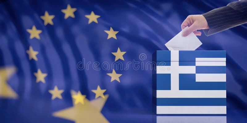 Χέρι που παρεμβάλλει έναν φάκελο σε ένα κάλπη σημαιών της Ελλάδας στο υπόβαθρο σημαιών της Ευρωπαϊκής Ένωσης τρισδιάστατη απεικόν στοκ φωτογραφίες με δικαίωμα ελεύθερης χρήσης Χέρι που παρεμβάλλει έναν φάκελο σε ένα κάλπη σημαιών της Ελλάδας στο υπόβαθρο σημαιών της Ευρωπαϊκής Ένωσης τρισδιάστατη απεικόν στοκ φωτογραφίες με δικαίωμα ελεύθερης χρήσης