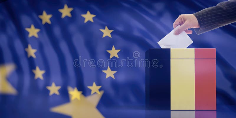 Χέρι που παρεμβάλλει έναν φάκελο σε ένα κάλπη σημαιών του Βελγίου στο υπόβαθρο σημαιών της Ευρωπαϊκής Ένωσης τρισδιάστατη απεικόν στοκ εικόνα με δικαίωμα ελεύθερης χρήσης Χέρι που παρεμβάλλει έναν φάκελο σε ένα κάλπη σημαιών του Βελγίου στο υπόβαθρο σημαιών της Ευρωπαϊκής Ένωσης τρισδιάστατη απεικόν στοκ εικόνα με δικαίωμα ελεύθερης χρήσης