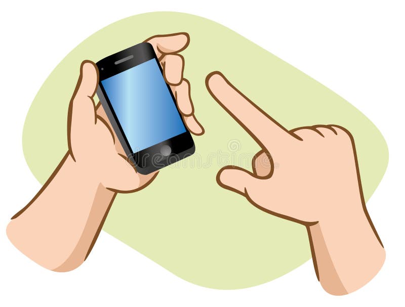 Χέρια με το ειδικό άγγιγμα του smartphone διανυσματική απεικόνιση