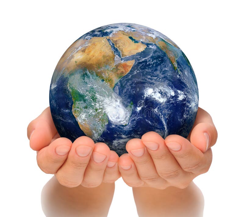 Hands of woman holding globe, Africa and Near East. Isolated on white background. Earth image courtesy of NASA. Hands of woman holding globe, Africa and Near East. Isolated on white background. Earth image courtesy of NASA