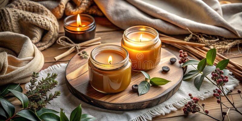 χαλαρωτική ατμόσφαιρα σαπουνόπερα κεριά τσάι φωτάκια και κομψή διακόσμηση για ένα ειρηνικό σπίτι διανυσματική απεικόνιση