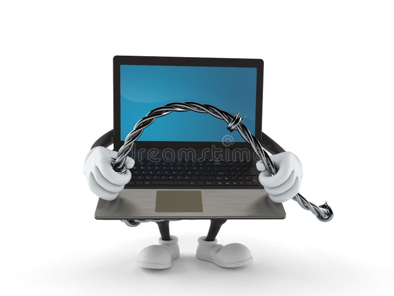 Χαρακτήρας lap-top που κρατά οδοντωτός - καλώδιο διανυσματική απεικόνιση Χαρακτήρας lap-top που κρατά οδοντωτός - καλώδιο διανυσματική απεικόνιση