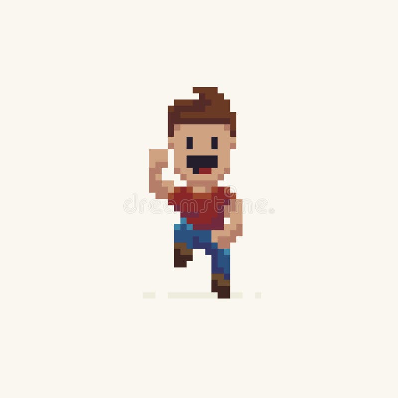 Pixel art happy jumping male character. Pixel art happy jumping male character