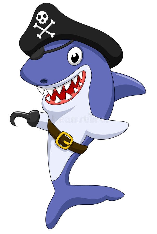 Illustration of cute pirate shark cartoon. Illustration of cute pirate shark cartoon