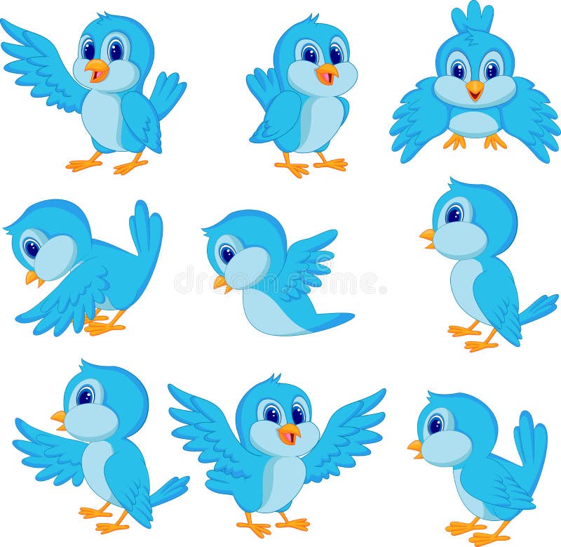Χαριτωμένα μπλε κινούμενα σχέδια πουλιών