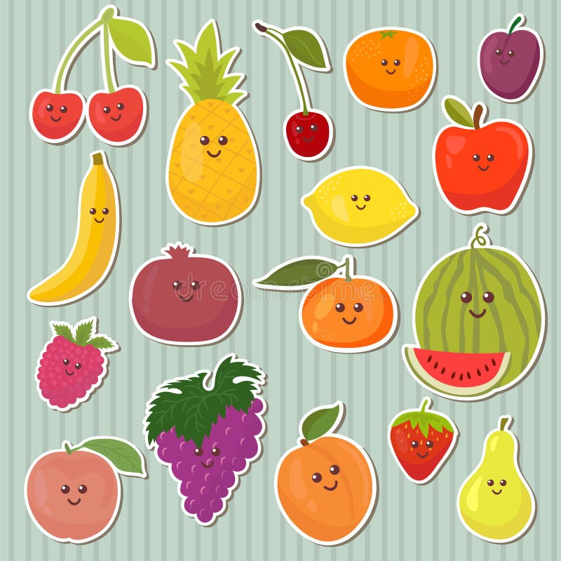 Cute cartoon fruits, healthy food. Vector illustration. Cute cartoon fruits, healthy food. Vector illustration