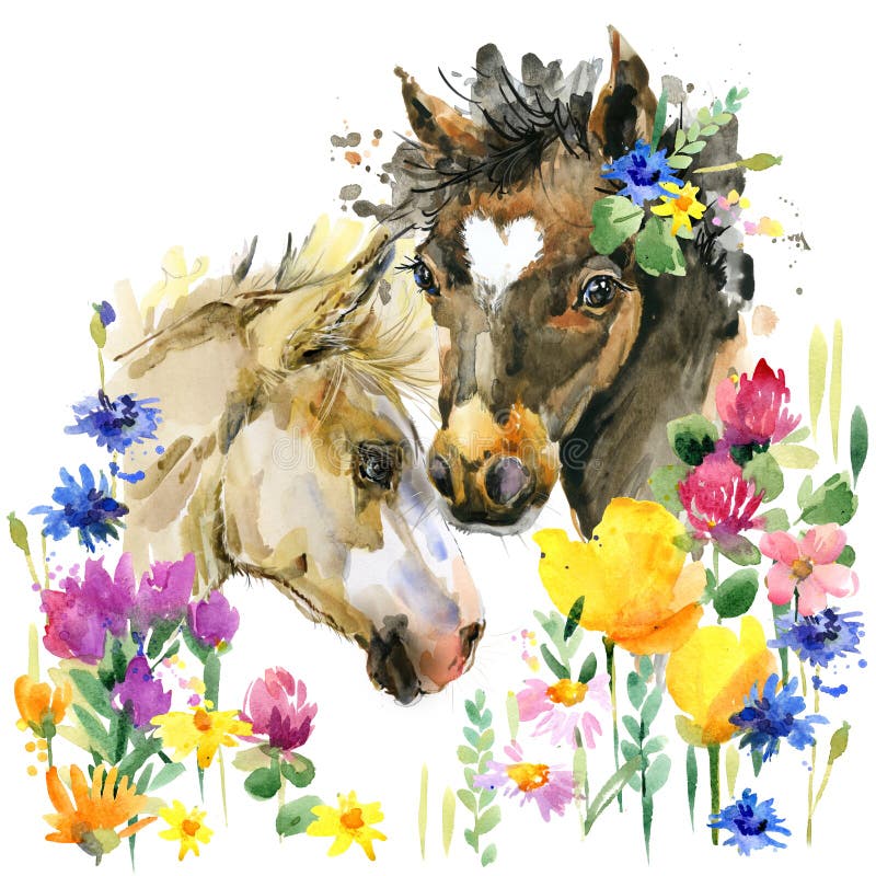 Χαριτωμένη foal απεικόνιση watercolor 7 ζωικές σειρές αγροτικής απεικόνισης κινούμενων σχεδίων απεικόνιση αποθεμάτων