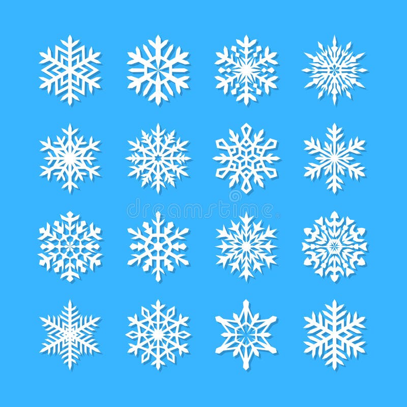 Χαριτωμένη snowflake συλλογή που απομονώνεται στο μπλε υπόβαθρο Επίπεδα εικονίδια χιονιού, σκιαγραφία νιφάδων χιονιού Snowflakes διανυσματική απεικόνιση Χαριτωμένη snowflake συλλογή που απομονώνεται στο μπλε υπόβαθρο Επίπεδα εικονίδια χιονιού, σκιαγραφία νιφάδων χιονιού Snowflakes διανυσματική απεικόνιση