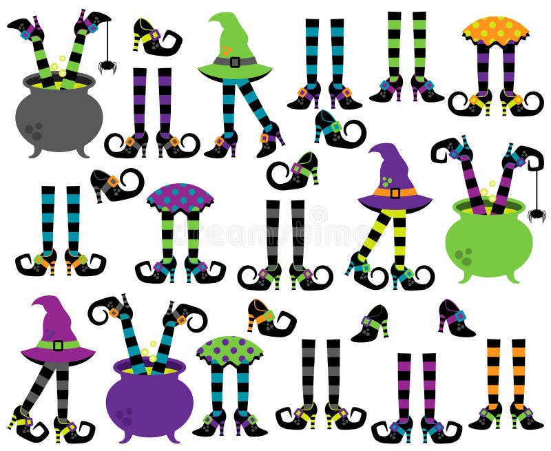 Cute Vector Collection of Witches` Feet, Legs and Shoes. Cute Vector Collection of Witches` Feet, Legs and Shoes