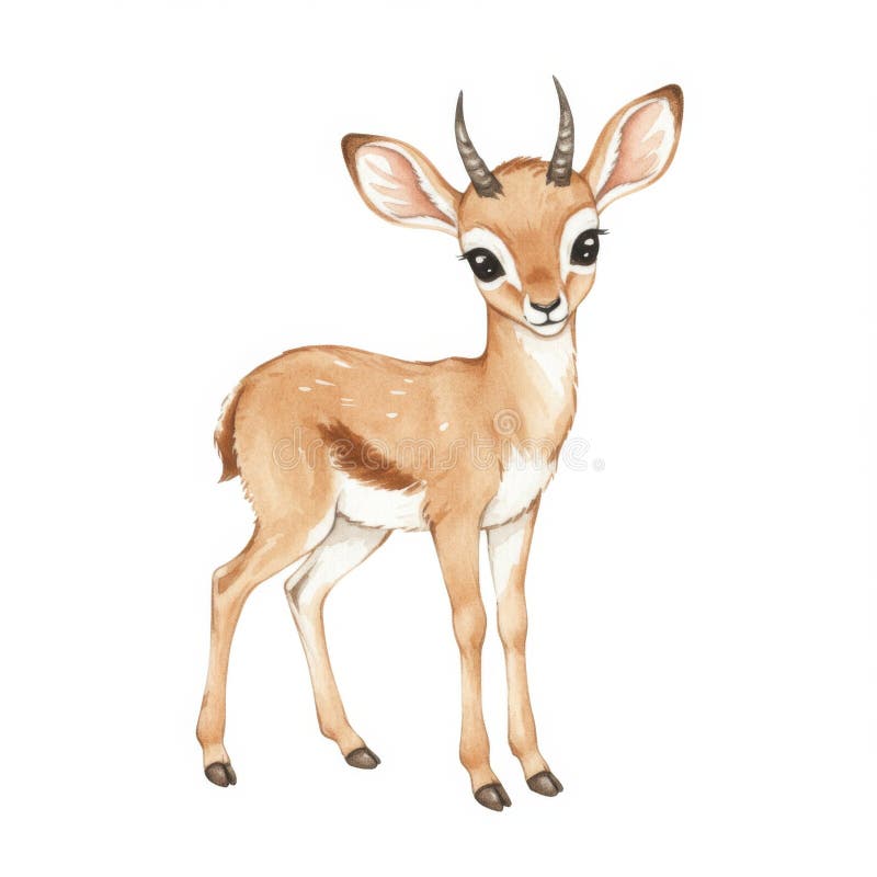 Χαριτωμένη Καφέ Fawn Antelope Watercolor Εικονογράφηση απεικόνιση αποθεμάτων