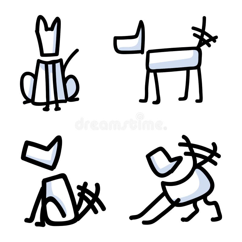 Cute stick figure dogs set wagging tail vector clipart. Bujo bullet journal style adorable cartoon puppy training to sit. Simple pet pooch care illustration. Cute stick figure dogs set wagging tail vector clipart. Bujo bullet journal style adorable cartoon puppy training to sit. Simple pet pooch care illustration.
