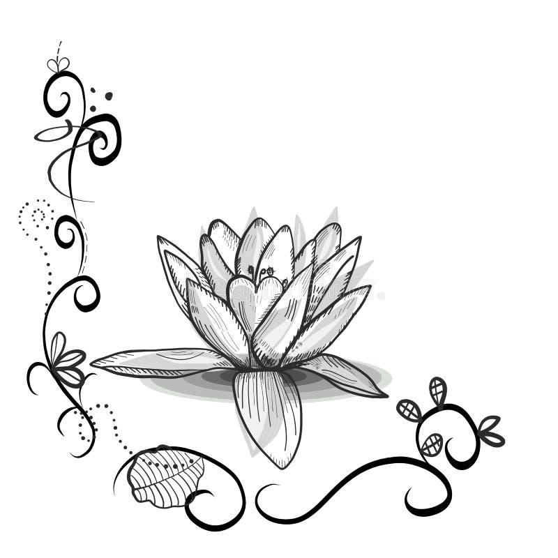 Χαριτωμένο floral πλαίσιο με το λουλούδι Lotus ελέγξτε την εικόνα σχεδίου η παρόμοια δερματοστιξία χαρτοφυλακίων μου Μαύρα άσπρα απεικόνιση αποθεμάτων
