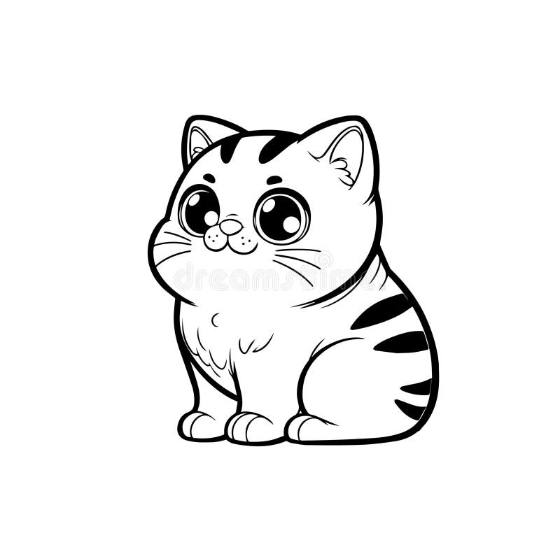 χαριτωμένο kawaii manx kitat με μεγάλα μάτια να κάθεται και να χαμογελά. αξιολάτρευτη γάτα κινούμενων σχεδίων με ρίγες μουστάκια α διανυσματική απεικόνιση