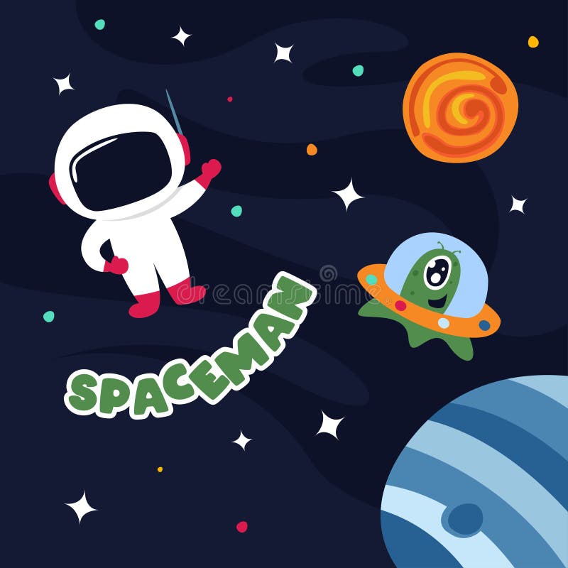 Χαριτωμένο spaceman στο μακρινό διάστημα με μερικούς πλανήτες και αστέρια διανυσματική απεικόνιση Χαριτωμένο spaceman στο μακρινό διάστημα με μερικούς πλανήτες και αστέρια διανυσματική απεικόνιση