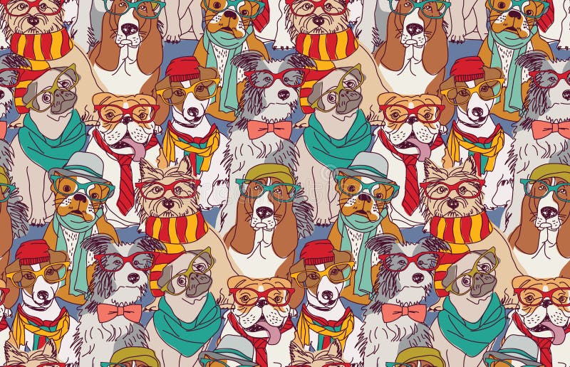 Χαριτωμένο άνευ ραφής σχέδιο μόδας σκυλιών hipster