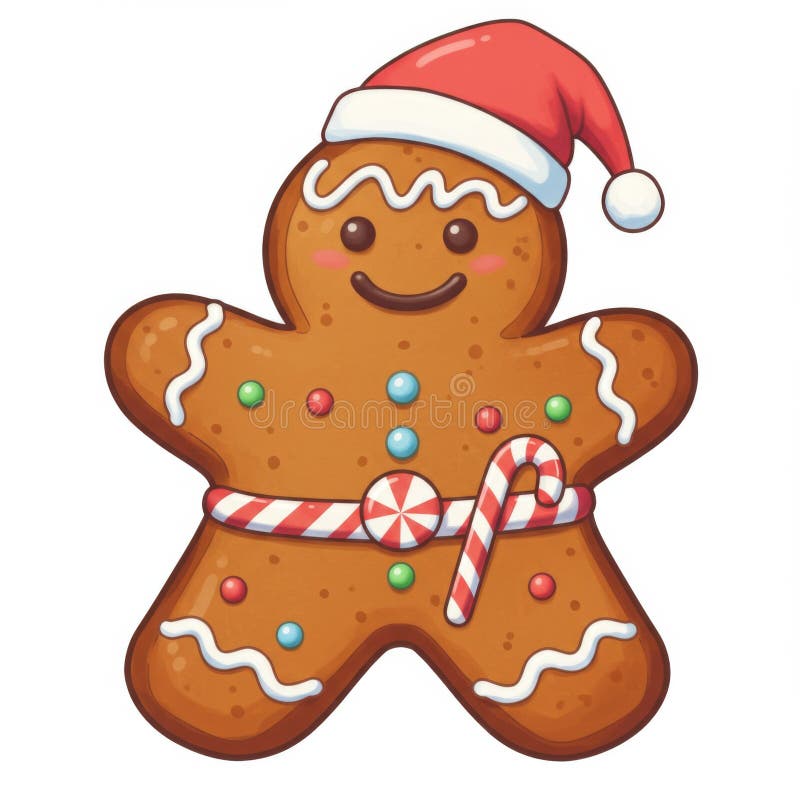 Χαριτωμένο σκίτσο Gingerbread Άνδρας με Άγιο Καπέλο απεικόνιση αποθεμάτων