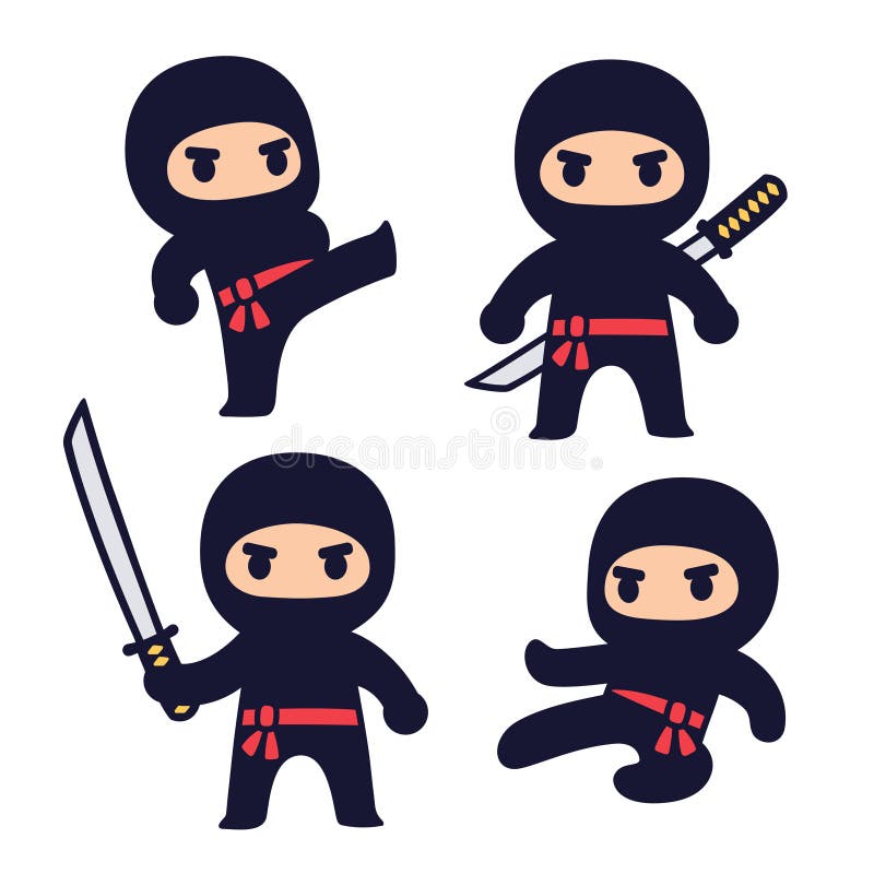 Χαριτωμένο σύνολο ninja κινούμενων σχεδίων ελεύθερη απεικόνιση δικαιώματος Χαριτωμένο σύνολο ninja κινούμενων σχεδίων ελεύθερη απεικόνιση δικαιώματος
