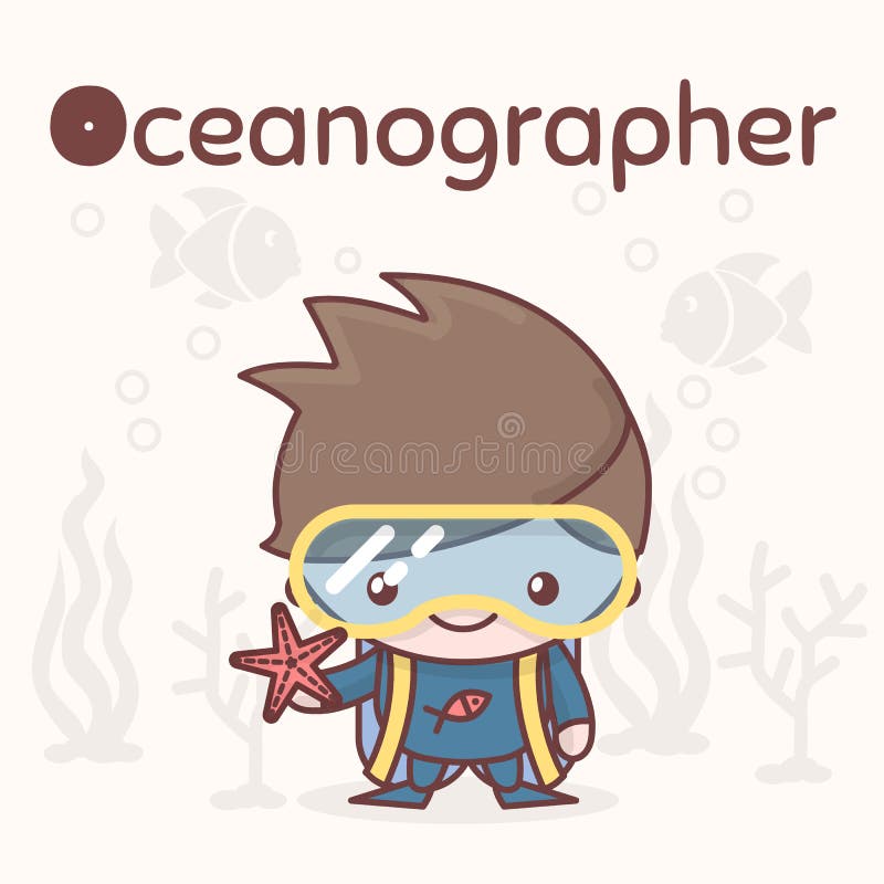 Χαριτωμένοι χαρακτήρες kawaii chibi Επαγγέλματα αλφάβητου Γράμμα Ο - Oceanographer διανυσματική απεικόνιση Χαριτωμένοι χαρακτήρες kawaii chibi Επαγγέλματα αλφάβητου Γράμμα Ο - Oceanographer διανυσματική απεικόνιση