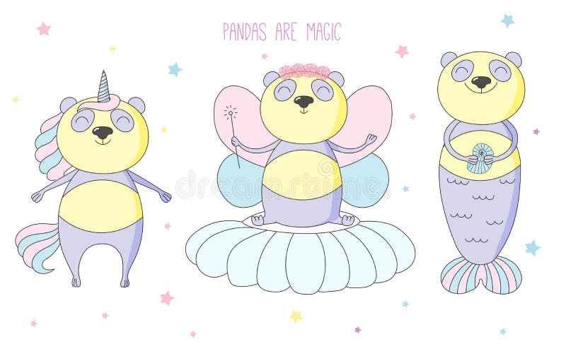 Χαριτωμένος μονόκερος panda, νεράιδα, γοργόνα ελεύθερη απεικόνιση δικαιώματος Χαριτωμένος μονόκερος panda, νεράιδα, γοργόνα ελεύθερη απεικόνιση δικαιώματος