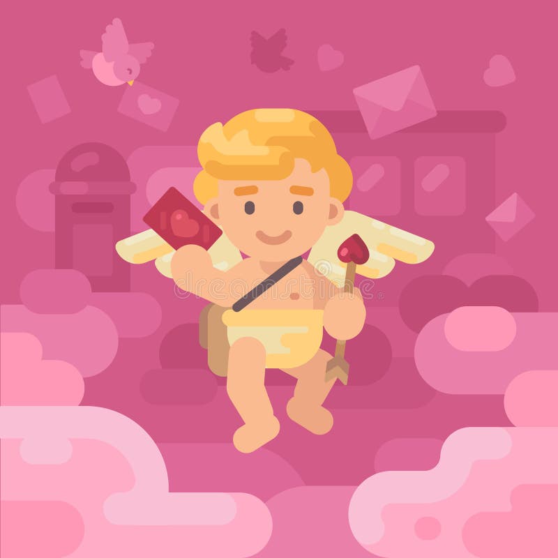 Χαριτωμένος ταχυδρόμος cupid που παραδίδει μια επιστολή αγάπης Επίπεδη απεικόνιση ευχετήριων καρτών ημέρας βαλεντίνων ελεύθερη απεικόνιση δικαιώματος Χαριτωμένος ταχυδρόμος cupid που παραδίδει μια επιστολή αγάπης Επίπεδη απεικόνιση ευχετήριων καρτών ημέρας βαλεντίνων ελεύθερη απεικόνιση δικαιώματος