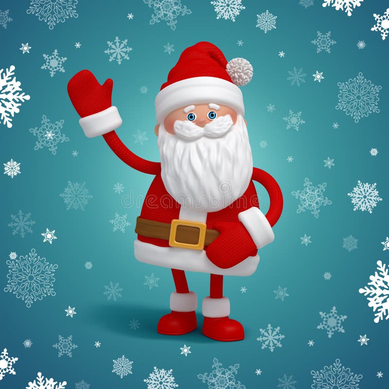 Christmas greeting card with 3d cartoon Santa Claus over winter background. Christmas greeting card with 3d cartoon Santa Claus over winter background