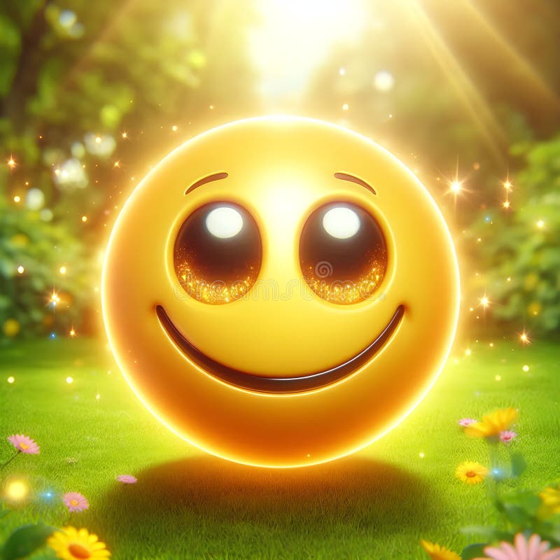 Χαρούμενα emoji που χαμογελούν σε έναν μαγικό κήπο με λαμπερά μάτια απεικόνιση αποθεμάτων