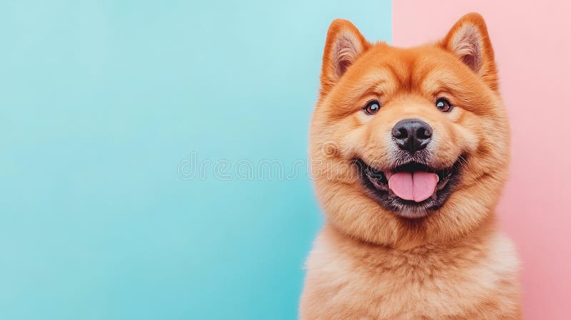 Χαρούμενο Chow Chow Πορτρέτο Σκύλου Εναντίον Παστέλ Μπλου και Ροζ Φόντου απεικόνιση αποθεμάτων