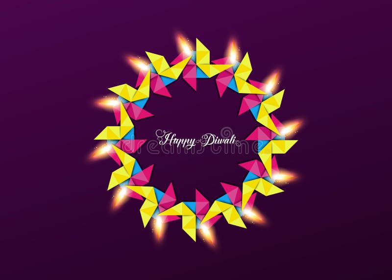 χαρούμενο φεστιβάλ diwali με φώτα εορτασμός πολύχρωμο πρότυπο στέμμα με φώτα σε χάρτινο σχέδιο των ινδικών λαμπτήρων απεικόνιση αποθεμάτων