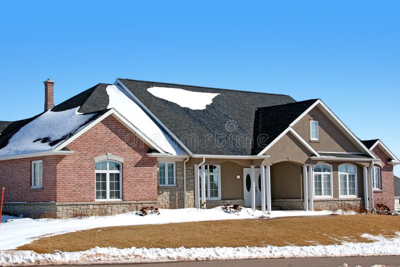 The front of a new brick home in the winter. The front of a new brick home in the winter.