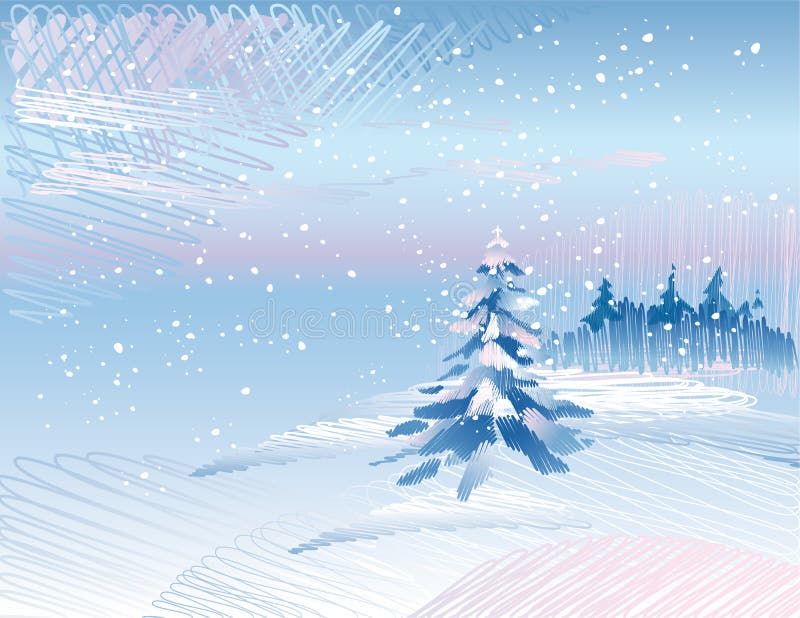 Winter landscape with fir tree forest under falling snow. Winter landscape with fir tree forest under falling snow.