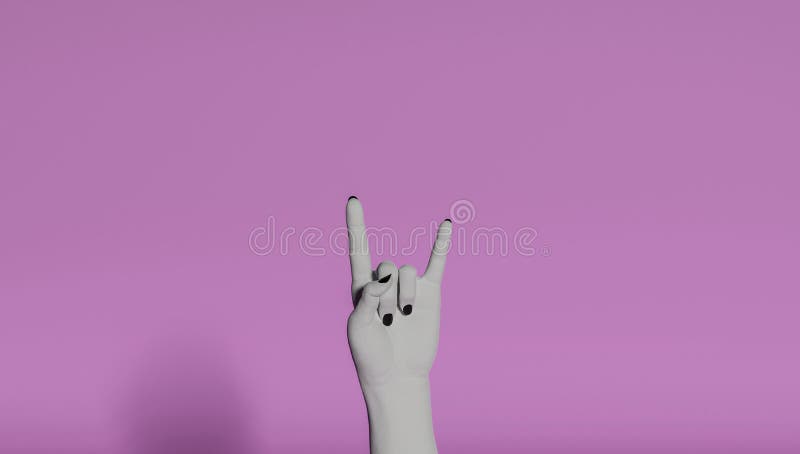 Goat gesture on a pink background. Black hand doing rock symbol. Hands up at a rock concert. Music star. Heavy metal concept. Black metal. Goat gesture on a pink background. Black hand doing rock symbol. Hands up at a rock concert. Music star. Heavy metal concept. Black metal