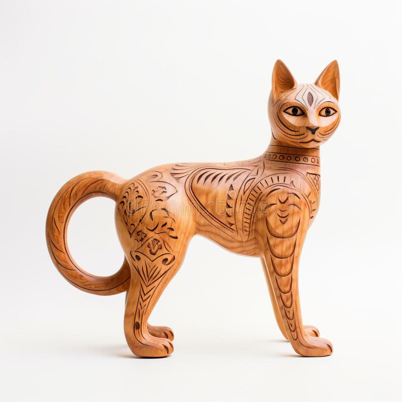χειροποίητη ξύλινη γάτα manx figurine με αρχαία αιγυπτιακή έμπνευση ελεύθερη απεικόνιση δικαιώματος