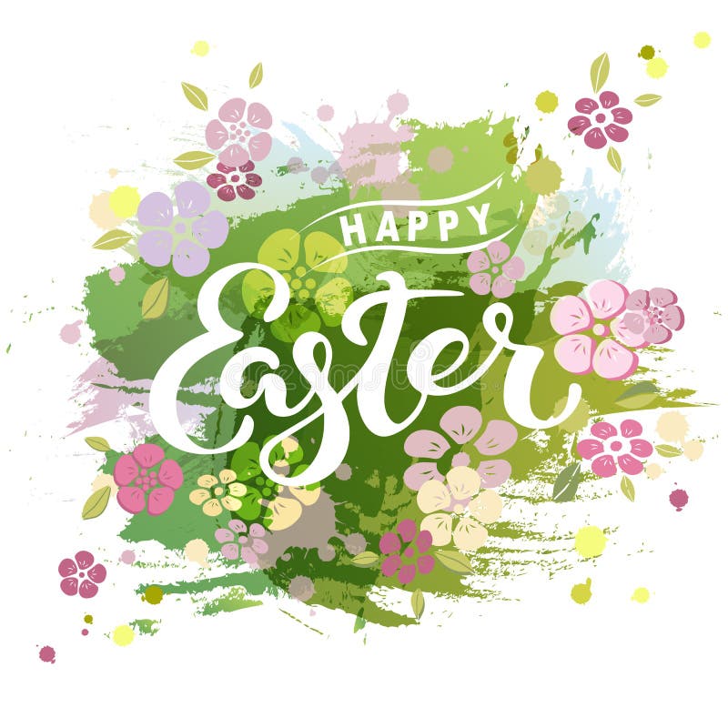 Handwritten lettering Happy Easter isolated on watercolor painting imitation background. Lettering Easter for art shop, logo, badge, postcard, poster, banner, web. Vector illustration. Handwritten lettering Happy Easter isolated on watercolor painting imitation background. Lettering Easter for art shop, logo, badge, postcard, poster, banner, web. Vector illustration.