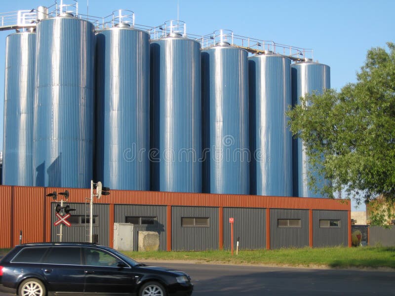 Chemical factory with the big blue tanks. Chemical factory with the big blue tanks