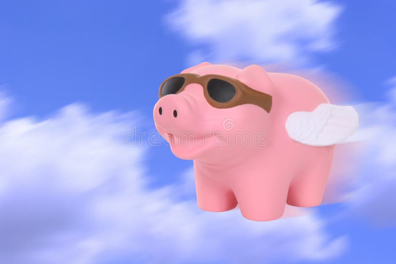 A humorous metaphor signaling when pigs fly. A humorous metaphor signaling when pigs fly