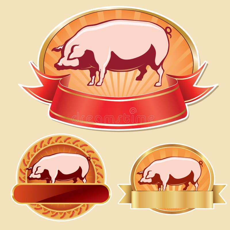 Set of butcher labels with pig. Set of butcher labels with pig