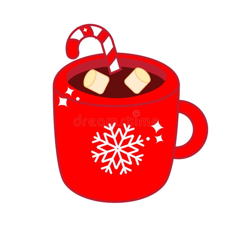 Christmas drink in cozy mug. Cup of hot cocoa with candy cane and marshmallow for New Year menu and other design. vector clip art. Christmas drink in cozy mug. Cup of hot cocoa with candy cane and marshmallow for New Year menu and other design. vector clip art