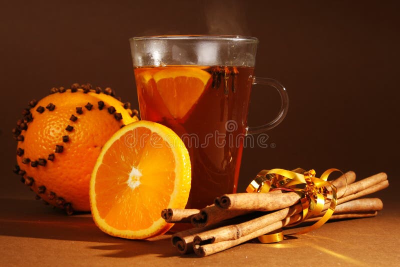 Christmas drink with orange and cinnamon. Christmas drink with orange and cinnamon