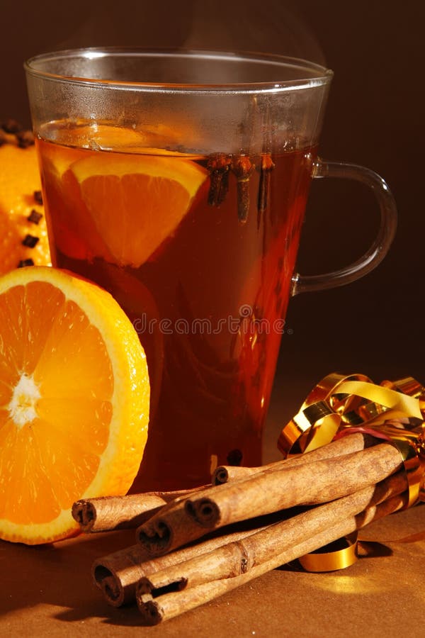 Christmas drink with cinnamon and orange. Christmas drink with cinnamon and orange