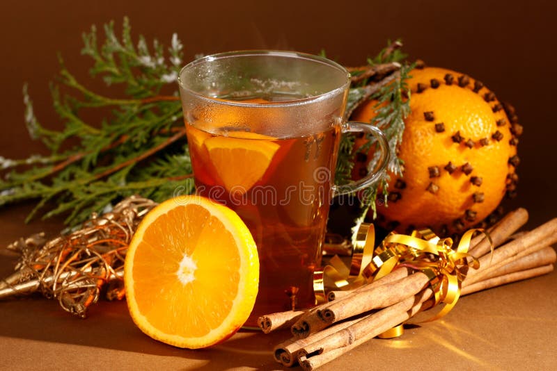 Christmas drink with orange and cinnamon. Christmas drink with orange and cinnamon