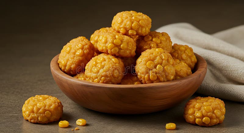 Χρυσά καλαμπούρια : Ζεστό σνακ για το Rustic Bowes απεικόνιση αποθεμάτων
