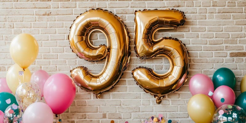 Χρυσά μπαλόνια 95 και πολύχρωμα μπαλόνια για εορτασμό γενεθλίων διανυσματική απεικόνιση