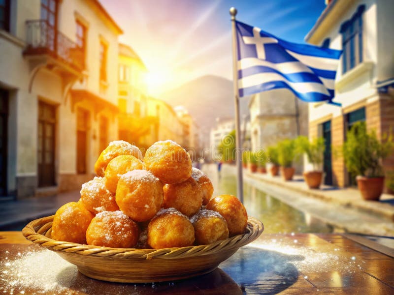 Χρυσή ελληνική Λουκουμάδη Πεντανόστιμη διπλή έκθεση του Φράιντ Ντάου και της Εθνικής Υπερηφάνειας ελεύθερη απεικόνιση δικαιώματος