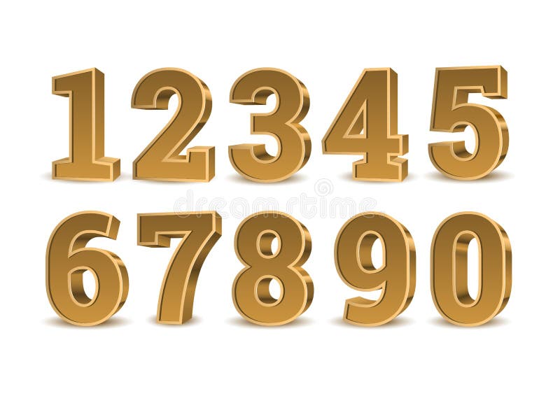 Gold 3d numbers. Symbol set. Vector illustration. Gold 3d numbers. Symbol set. Vector illustration